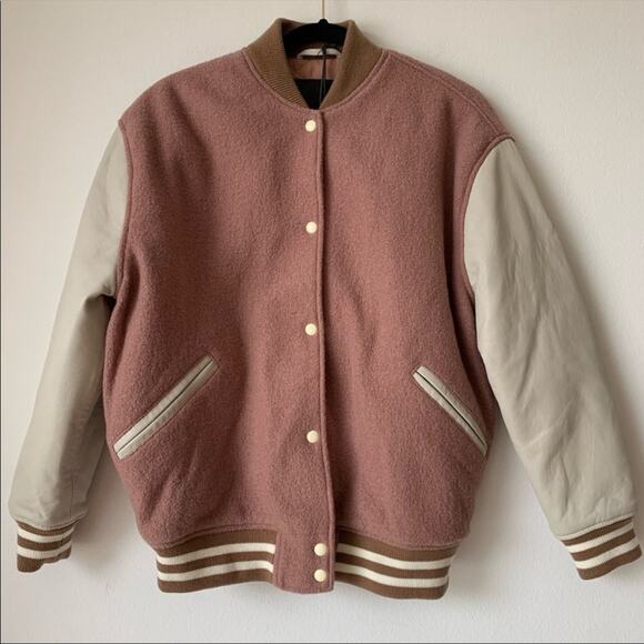 NWT All Saints Base Leather Fleece Bomber Jacket XS - Picture 1 of 14